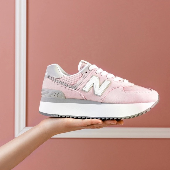 New Balance 574 + Platform Retro Running Shoes / Sneakers -Pink Stone - Picture 11 of 16